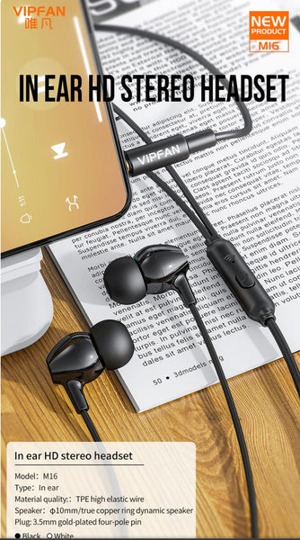 Wired Headphone,
In-Ear 3.5mm Earphone with Mic (M16)