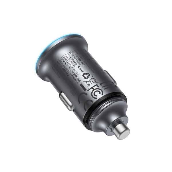 AceFast 65W PD+QC Mini-Size Super Fast Car Charger with Metallic Body, LED Ring Light (B15)