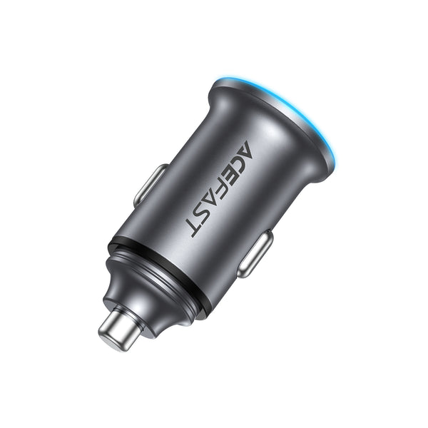 AceFast 65W PD+QC Mini-Size Super Fast Car Charger with Metallic Body, LED Ring Light (B15)