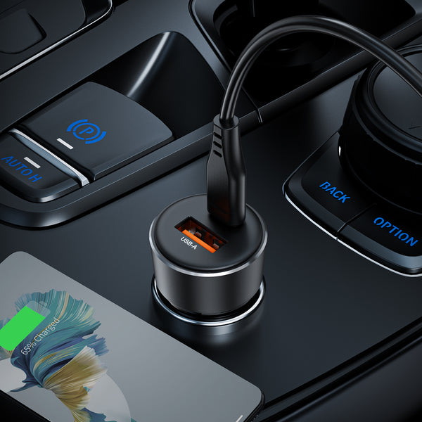 AceFast PD Super Fast Mobile Car Charger w/ Metallic & Transparent Body (B12) 60W USB-A + USB-C,