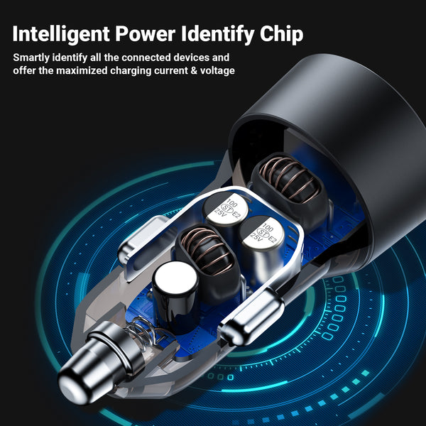 AceFast PD Super Fast Mobile Car Charger w/ Metallic & Transparent Body (B12) 60W USB-A + USB-C,