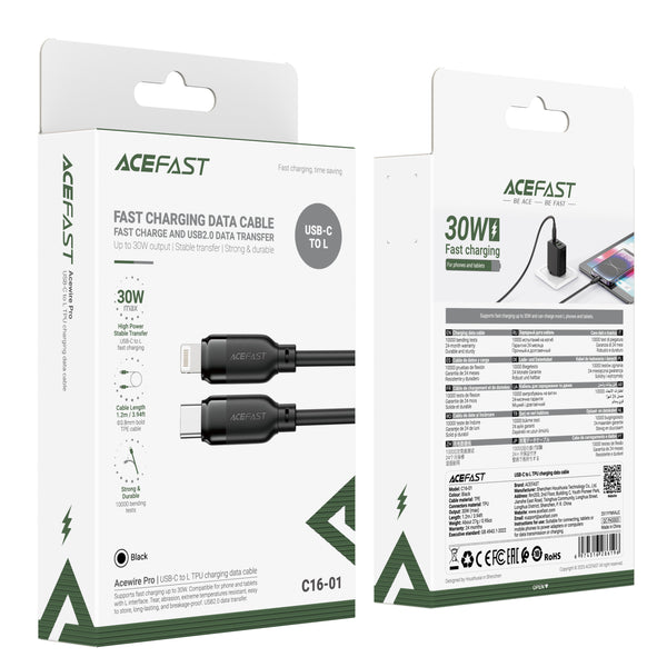 AceFast Premium Lightning Cable | USB-C & USB-A to Lightning | PD 30W Fast Charge (C16)