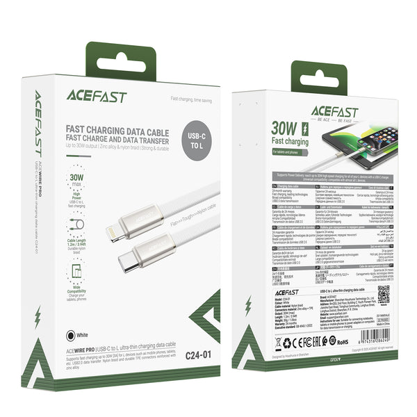 AceFast Ultra-Thin Flat Nylon Braided Fast Charging Cable (C24)