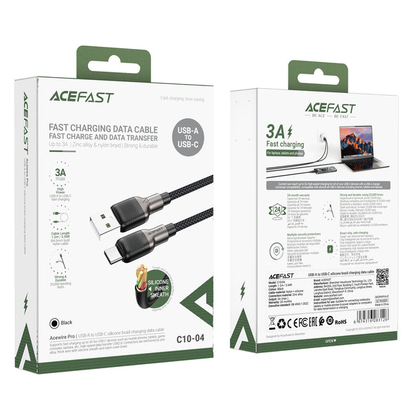 AceFast 3A/60W Fast Charging Cable | USB-C to USB-C (60W) &amp; USB-A to USB-C (3A) Super Durable Zinc Alloy Nylon Braided Cable w/ Silicon Inner Sheath (C10)