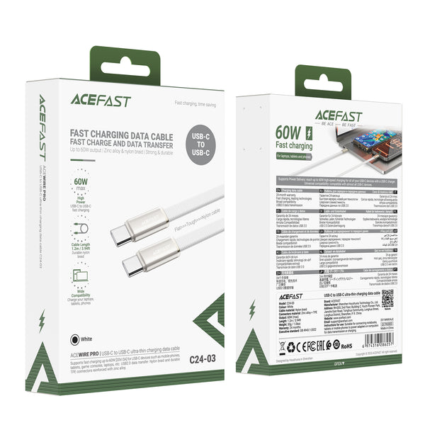 AceFast Ultra-Thin Flat Nylon Braided Fast Charging Cable (C24)