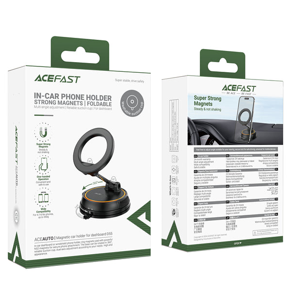 Acefast Premium Magnetic Phone Holder for Windshield & Dashboard w/ Ring Shape N52 Strong Magnet, Multi Way Adjustable (D55)