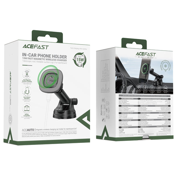 AceFast 15W Magnetic Wireless Charging Phone Holder for Windshield / Dashboard (D47)