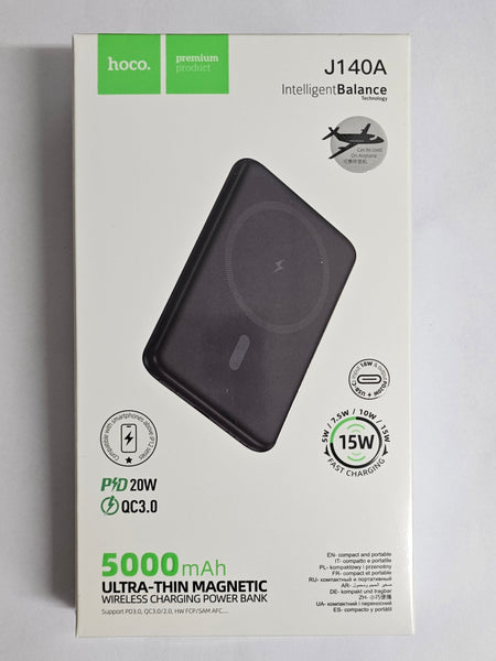 Hoco.  “J140A” PD20W Wireless Charging 5000mAh Ultra-Thin Magnetic Power Bank- Black, Brand New