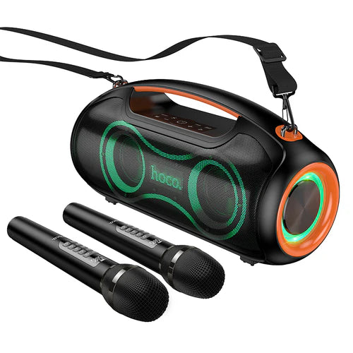 HOCO 600W Bluetooth Party Speaker with 2 Wireless Microphones, RGB Light, 6000mAh Battery, IPX5 Waterproof, Brand New