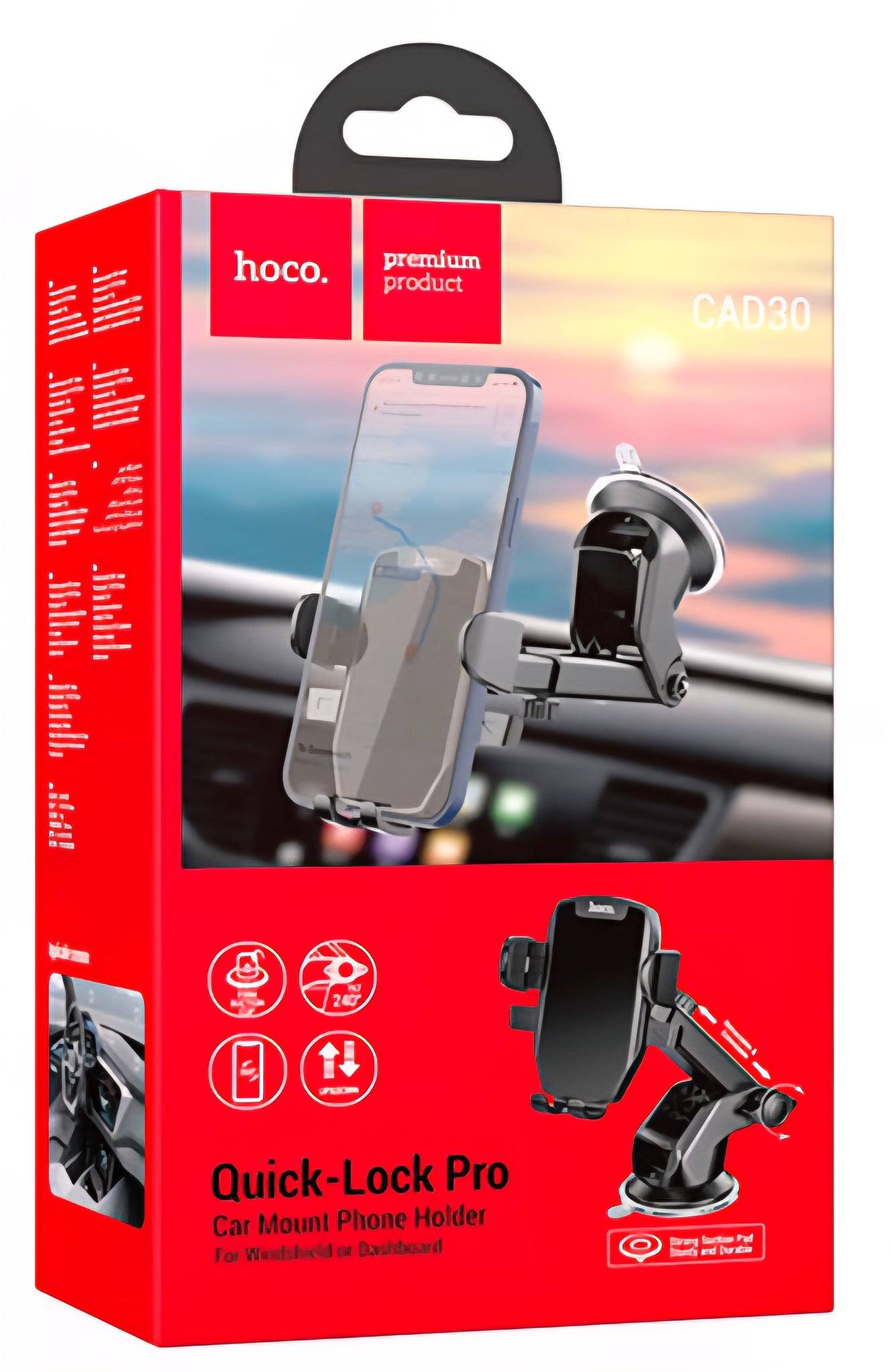 Hoco. CAD30 Quick-Lock Pro Car Mount Phone Holder For Windshield or Dashboard, Brand New