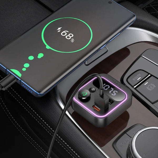 HOCO in Car  Bluetooth FM Transmitter with Phone Mobile Fast Charging 38W,  FM Car Kit with PD+QC, RGB Light (E85)