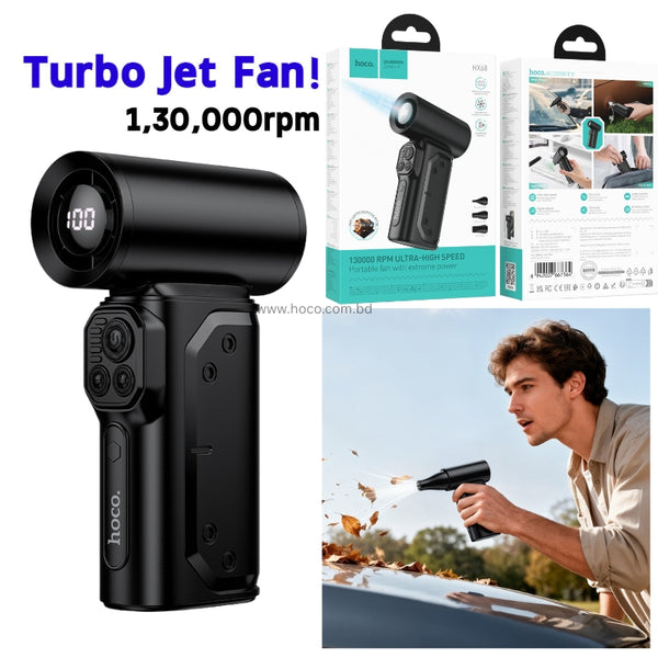 Hoco HX68 130,000 RPM Portable High-Power Fan with Digital Display, Brand New