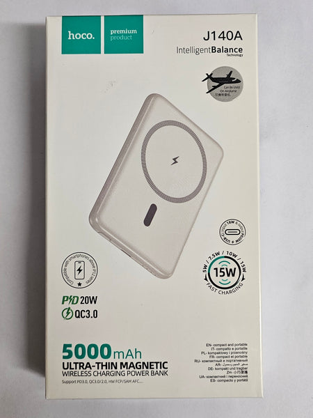 Hoco. “J140A” PD20W Wireless Charging 5000mAh Ultra-Thin Magnetic Power Bank- White, Brand New
