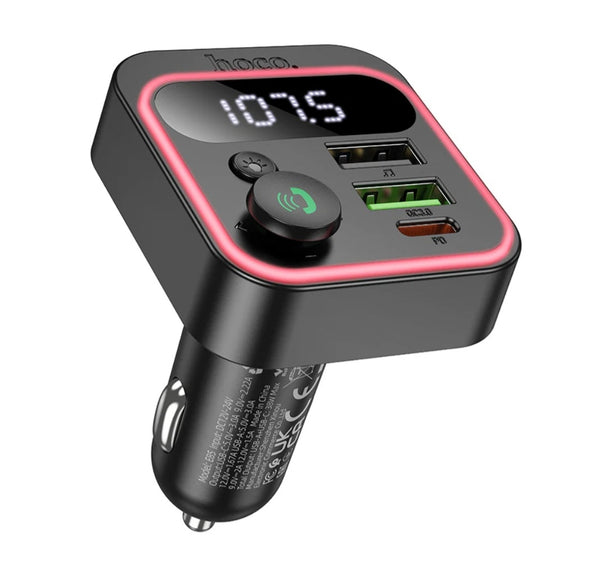 HOCO in Car  Bluetooth FM Transmitter with Phone Mobile Fast Charging 38W,  FM Car Kit with PD+QC, RGB Light (E85)