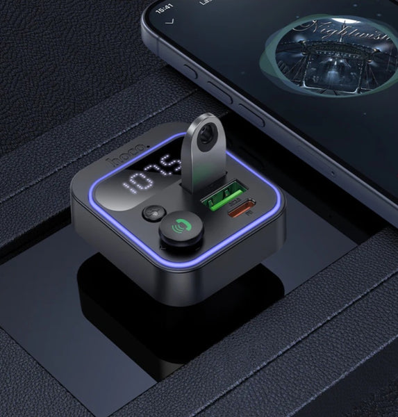 HOCO in Car  Bluetooth FM Transmitter with Phone Mobile Fast Charging 38W,  FM Car Kit with PD+QC, RGB Light (E85)