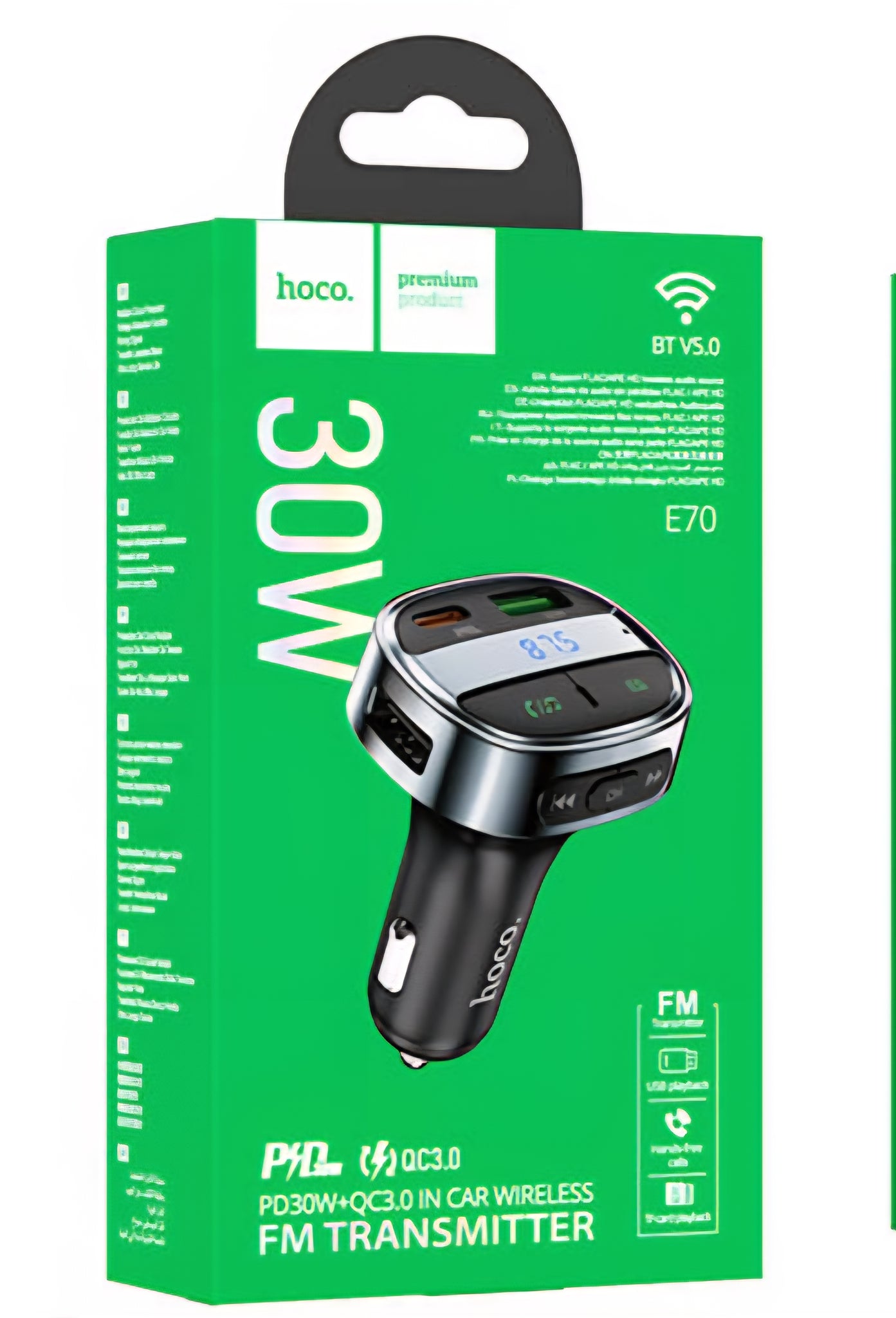 Hoco. E70 PD30W+QC3.0 Car Wireless FM Transmitter, Brand New