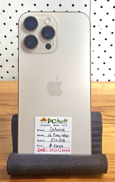 Apple iPhone 16 pro max Pre-owned Phone, 512 GB, A-Grade, $1449, Like a New Phone Release date: 23/10/2026