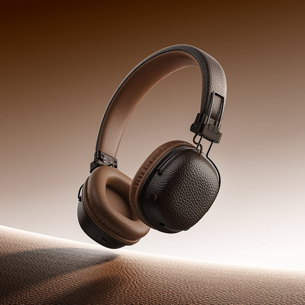 Leather Bluetooth Headset w/ 32 Hours, Air Soft Earmuff, Aux Input, Foldable Design (W64)p