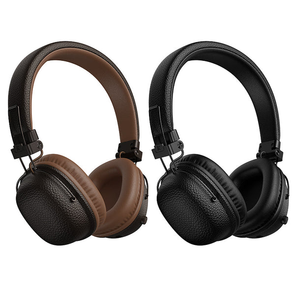 Leather Bluetooth Headset w/ 32 Hours, Air Soft Earmuff, Aux Input, Foldable Design (W64)p