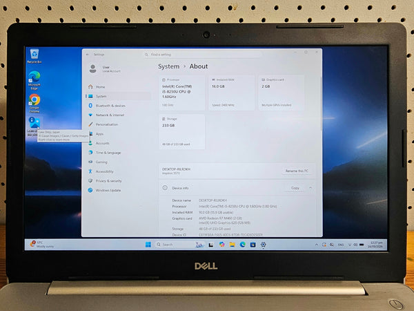Dell Inspiron 15 Core i5 8th Gen 16GB RAM 250GB SSD, Pre-owned Laptop