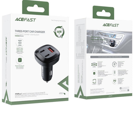 ACEFAST Three-Port Car Phone Charger 66W, Fast Charger Type C Car power adapter, Phone Charger