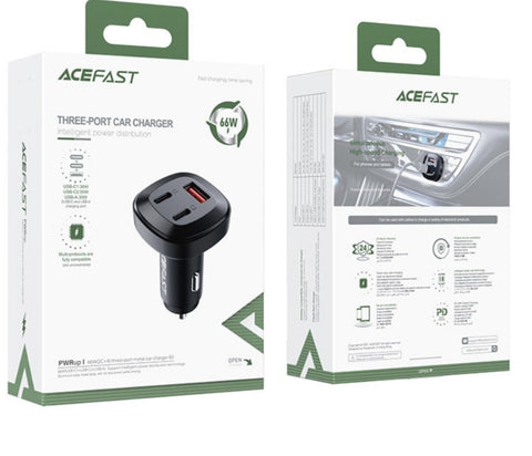 ACEFAST Three-Port Car Phone Charger 66W, Fast Charger Type C Car power adapter
